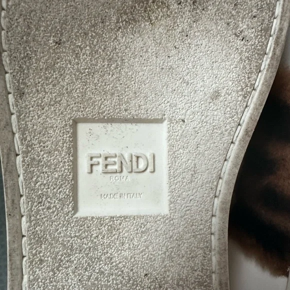 FENDI FF logo motif shearling fur panel leather sneakers, sz 8 - Picture 7 of 10